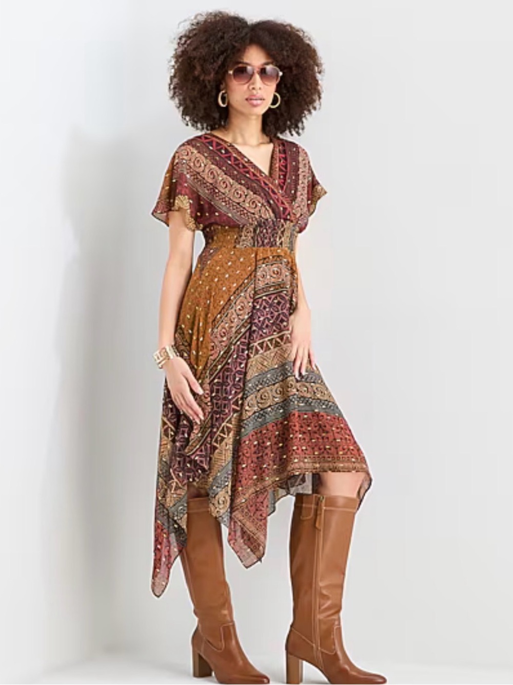 Rabbit Rabbit Rabbit Rust Multi Handkerchief-Hem Midi Dress - Picture 3 of 5